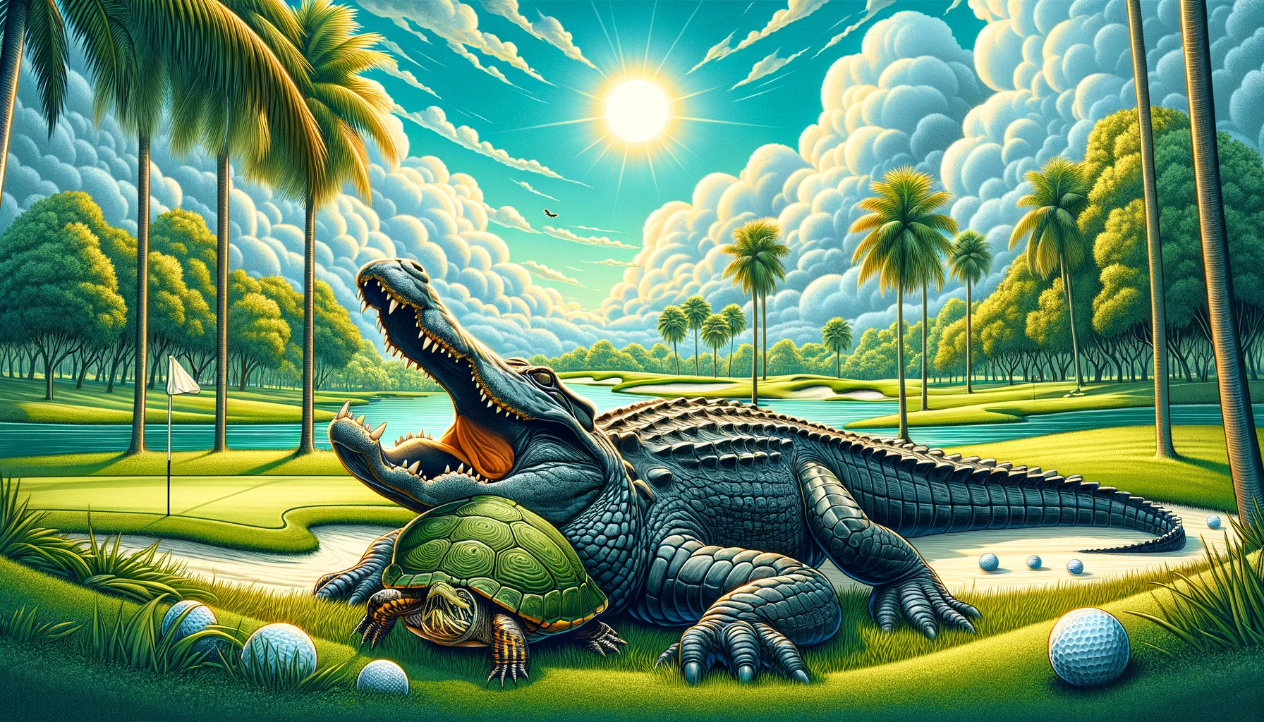 Giant Alligator Attacks Huge Turtle on Florida Golf Course